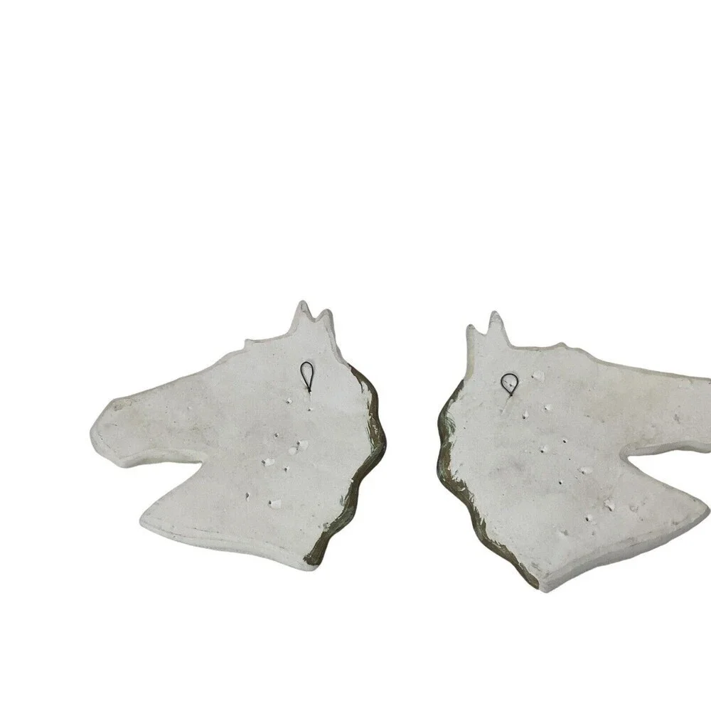 VTG 2 Miller Studio Chalkware Horse Head Wall Décor Plaque‎ 1977 MCM White Gold